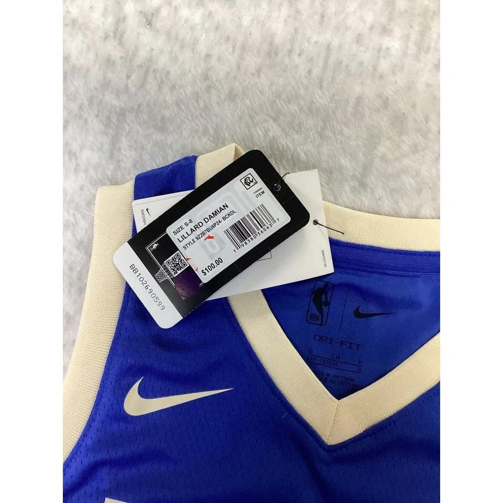 Nike‎ Damian Lillard Milwaukee Bucks City Edition Jersey Kids Small 8 Blue 0